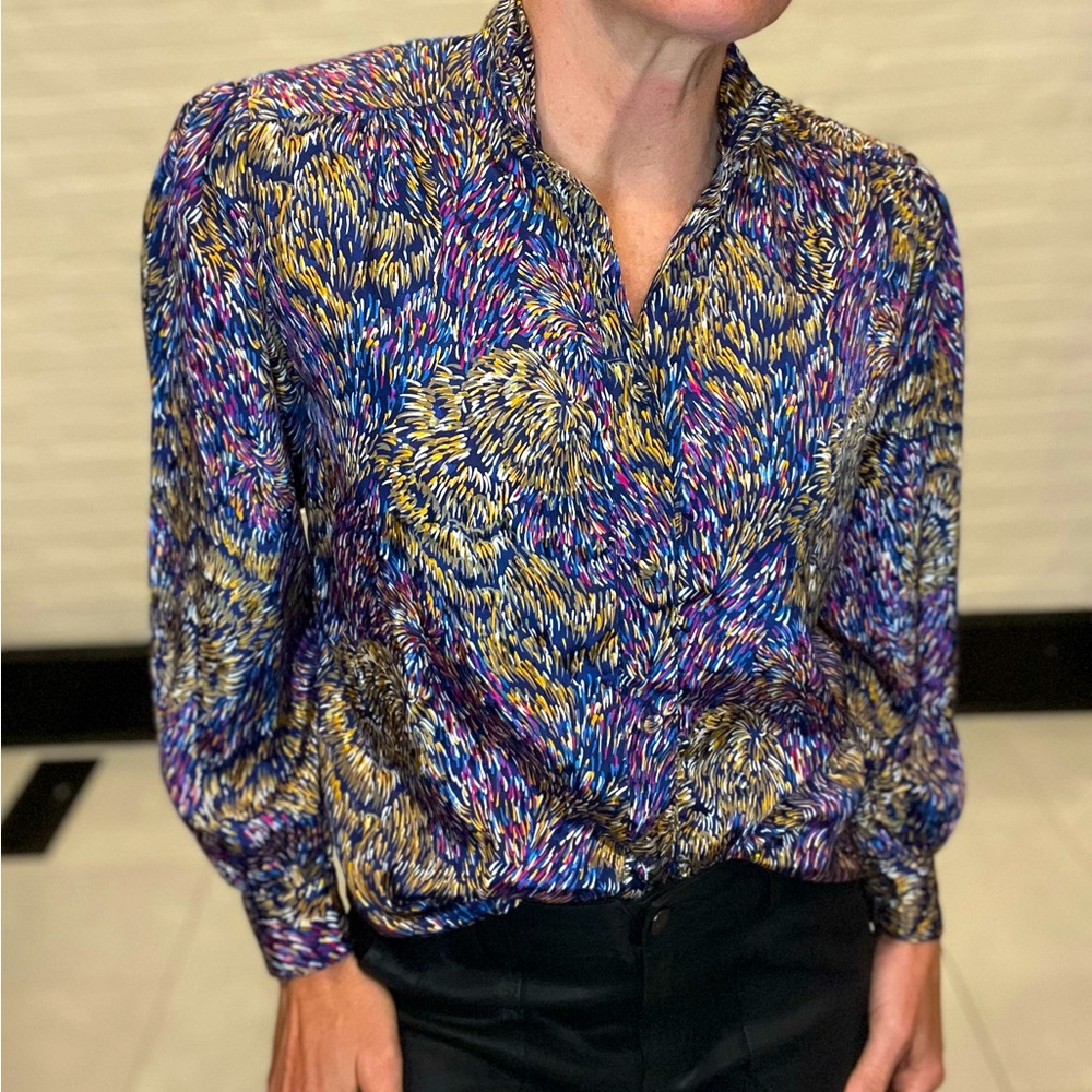 Vintage Petite Notations novelty print High Neck Blouse - 8P